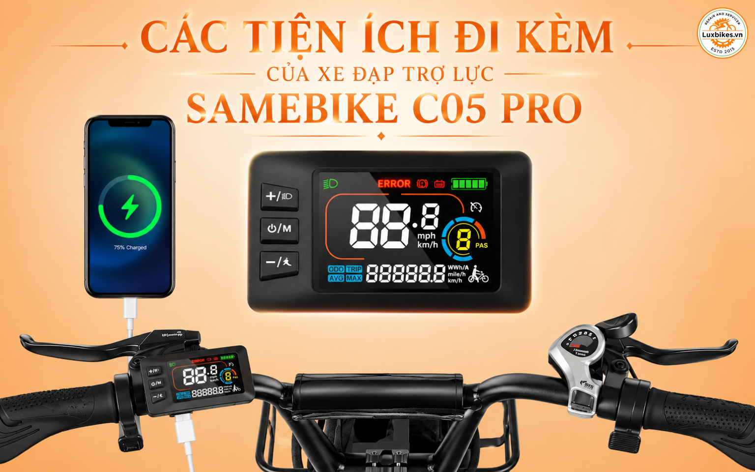 Các tiện ích đi kèm của xe đạp trợ lực Samebike C05 Pro