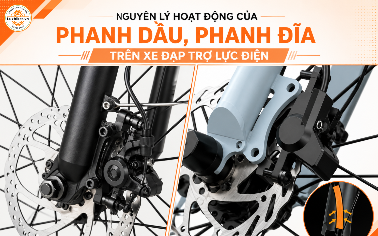 Nguyên lý hoạt động của phanh dầu, phanh đĩa trên xe đạp trợ lực điện