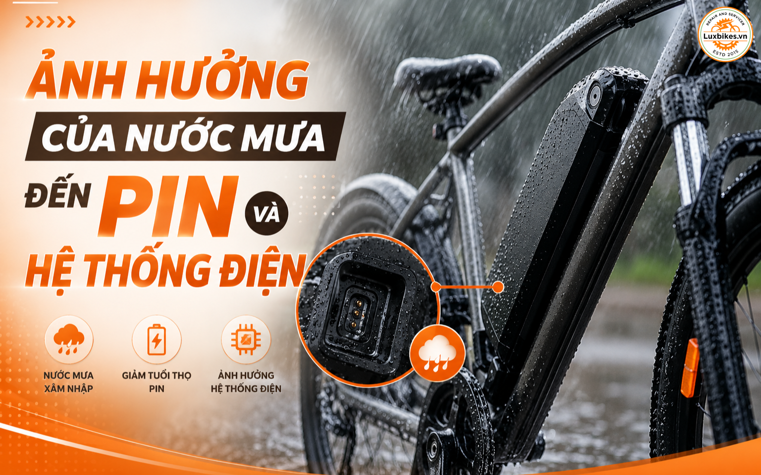 Xe Đạp Trợ Lực Điện Có Đi Mưa Được Không? Giải Đáp Chi Tiết 4 Ảnh hưởng của nước mưa đến pin và hệ thống điện