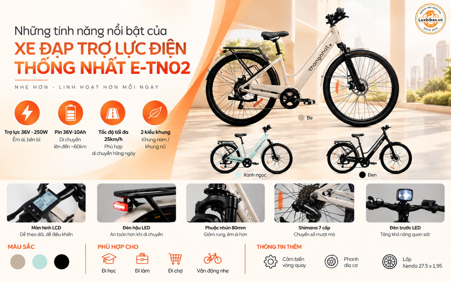 Những tính năng nổi bật của xe đạp trợ lực điện Thống Nhất E-TN02