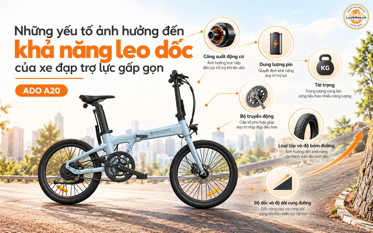 Những yếu tố ảnh hưởng đến khả năng leo dốc của xe đạp trợ lực gấp gọn