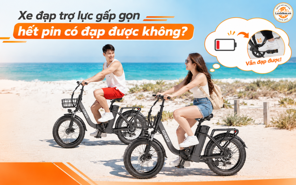 Xe đạp trợ lực gấp gọn hết pin có đạp được không?