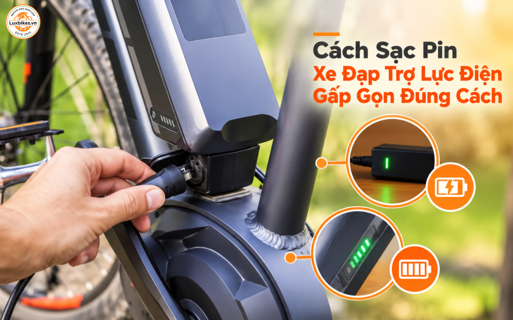 Cách Sạc Pin Xe Đạp Trợ Lực Điện Gấp Gọn Đúng Cách